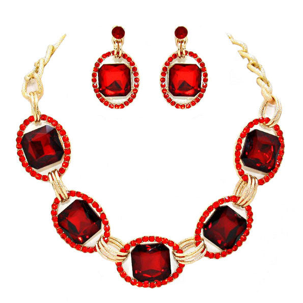 Red Pave Trim Glass Crystal Link Necklace Wear together or separate according to your event, versatile enough for wearing straight through the week, perfectly lightweight for all-day wear, coordinate with any ensemble from business casual to everyday wear, the perfect addition to every outfit. Perfect Birthday Gift, Anniversary Gift, Mother's Day Gift, Graduation Gift, Prom Jewelry, Just Because Gift, Thank you Gift.
