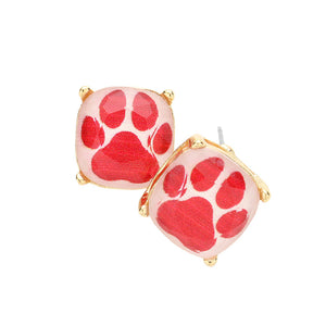 Red Paw Accented Square Stud Earrings, Animal inspired paw stud earrings fun handcrafted jewelry that fits your lifestyle, adding a pop of pretty color. The beautifully crafted design adds a gorgeous glow to any outfit. Enhance your attire with these vibrant artisanal earrings to show off your fun trendsetting style.