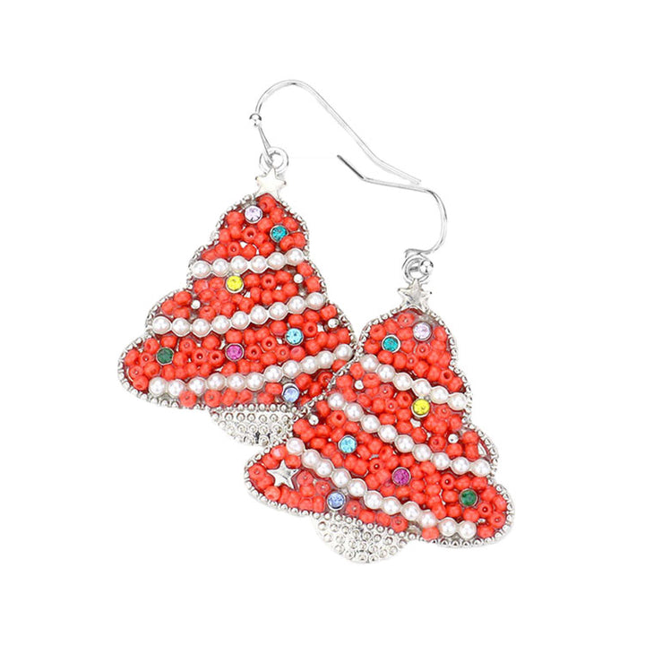 Red Pearl Seed Beaded Christmas Tree Dangle Earrings. Christmas is right around the corner, get ready with these bright fish hook back earrings, add a pop of color to your ensemble. Perfect Birthday Gift, Anniversary Gift, Loved One Gift, Mother's Day Gift, Anniversary Gift, Graduation Gift.