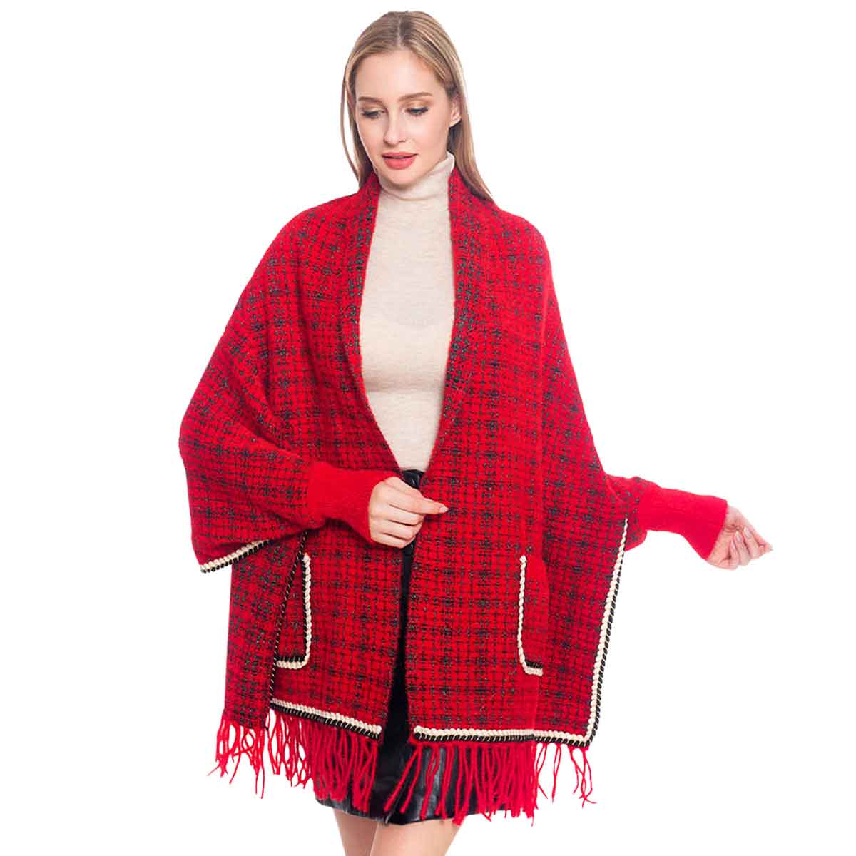 White Plaid Check Patterned Poncho, is the perfect representation of beauty and comfortability for this winter. It will surely make you stand out with its beautiful color variation. It goes with every winter outfit and gives you a unique yet beautiful outlook everywhere. You can throw it on over so many pieces elevating any casual outfit! Perfect Gift for Wife, Mom, Birthday, Holiday, Christmas, Anniversary, Fun Night Out. Stay warm and toasty!