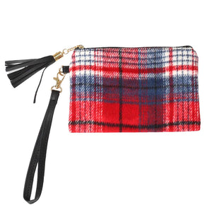 Red Plaid Check Wristlet Pouch Bag, put in your bag, and find quickly with its bright colors. This wristlet clutch bag is lightweight and has a detachable strap that helps to carry more comfortably. Great for running small errands while keeping your hands free. An ideal accessory to carry handy items. A beautiful gift item for birthdays, anniversaries, Christmas, etc.