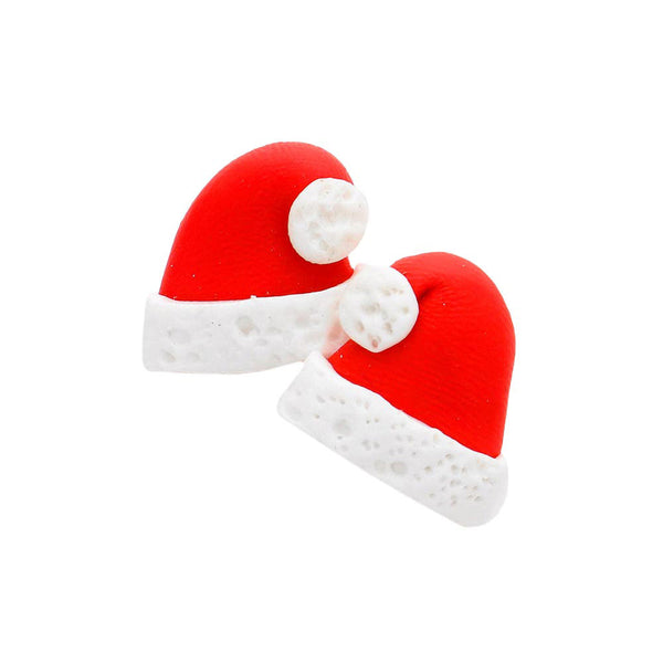 Red Polymer Clay Christmas Santa Claus Hat Stud Earrings, Get into the Christmas spirit with these gorgeous handcrafted Christmas Stud earrings, Bright design with Santa Claus Hat-themed colors and patterns will be the perfect choice for your Christmas costumes. Add a special glow to your outfit! Ideal for birthdays, anniversaries, parties, graduation, outings, holidays, etc. Pairing these stud earrings will give you a polished look. 