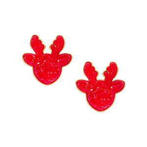 Red Post Back Druzy Reindeer Stud Earrings. Get ready with these Earrings. Beautifully crafted design adds a gorgeous glow to any outfit. Jewelry that fits your lifestyle! Perfect Birthday Gift, Anniversary Gift, Mother's Day Gift, Anniversary Gift, Graduation Gift, Prom Jewelry, Just Because Gift, Thank you Gift.