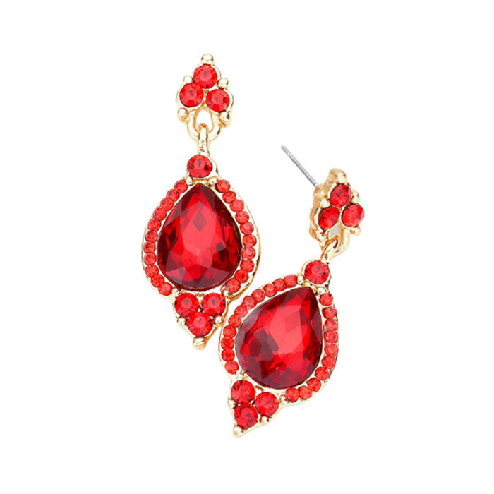 Red Post Back Teardrop Centered Dangle Evening Earrings. Get ready with these bright earrings, put on a pop of color to complete your ensemble. Perfect for adding just the right amount of shimmer & shine and a touch of class to special events. Perfect Birthday Gift, Anniversary Gift, Mother's Day Gift, Graduation Gift.