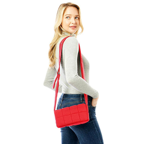 Quilted Puffer Crossbody Bag - Red