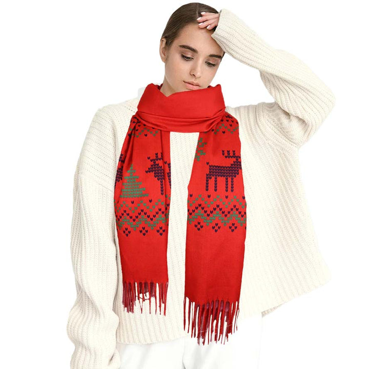 Red Reindeer Pointed Holiday Scarf, is a nice decoration for your attire. The attractive Christmas theme Raindeer pointed design makes this scarf excellent to enrich your beauty to a greater extent at the Christmas party. It perfectly adds luxe and represents the perfect class to your ensemble. Absolutely glamorous and made with a plush material that feels amazing and snuggle