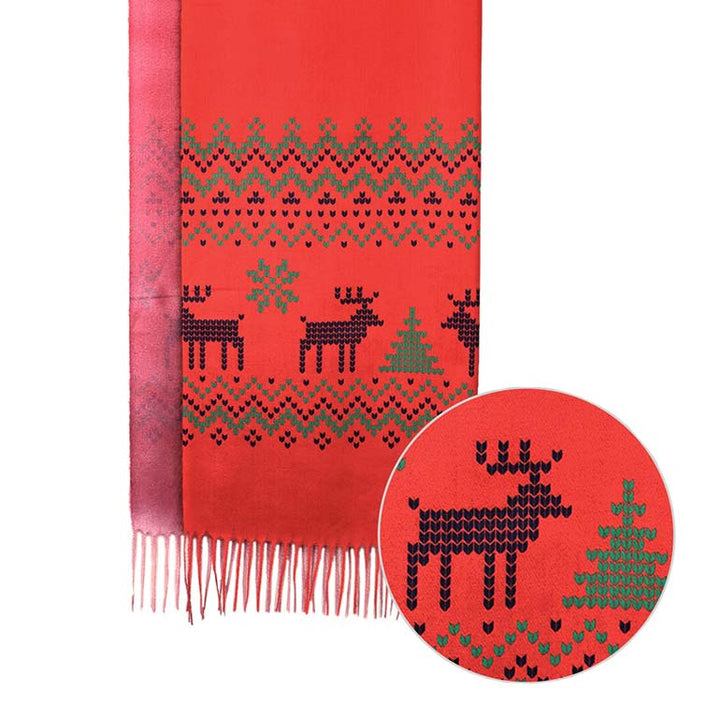 Red Reindeer Pointed Holiday Scarf, is a nice decoration for your attire. The attractive Christmas theme Raindeer pointed design makes this scarf excellent to enrich your beauty to a greater extent at the Christmas party. It perfectly adds luxe and represents the perfect class to your ensemble. Absolutely glamorous and made with a plush material that feels amazing and snuggle