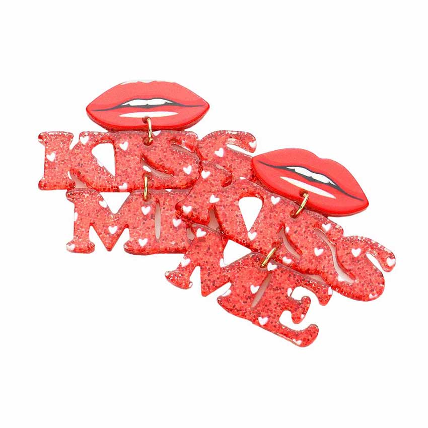 Red Resin Lips Glittered KISS ME Message Link Dangle Earrings, Beautifully crafted design adds a gorgeous glow to your outfit. Special design and unique structure make you more attractive on this occasion. Accent all of your dresses with the extra fun vibrant color with these lip-themed kiss me message link dangle earrings.
