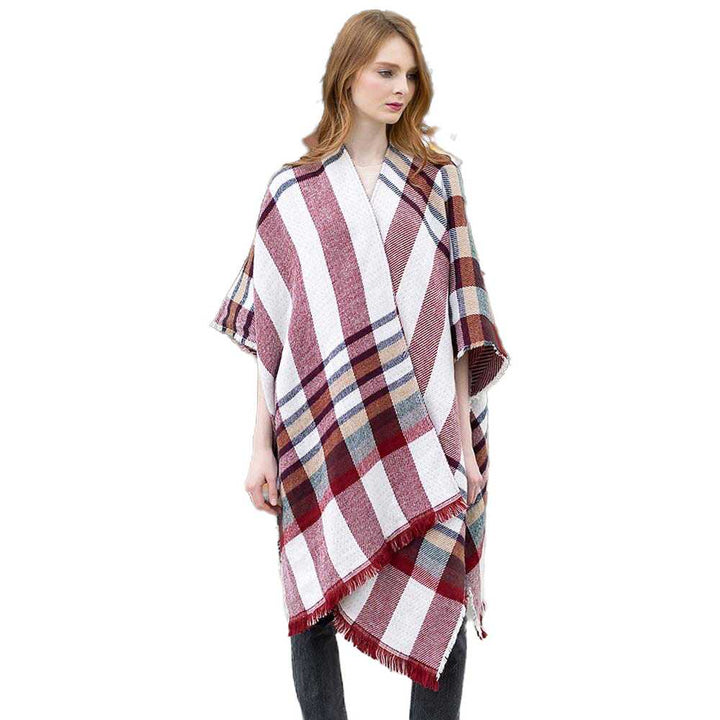 Reversible Plaid Check Patterned Poncho, the perfect accessory, luxurious, trendy, super soft chic capelet, keeps you warm & toasty. You can throw it on over so many pieces elevating any casual outfit! Perfect Gift Birthday, Holiday, Christmas, Anniversary, Wife, Mom, Special Occasion