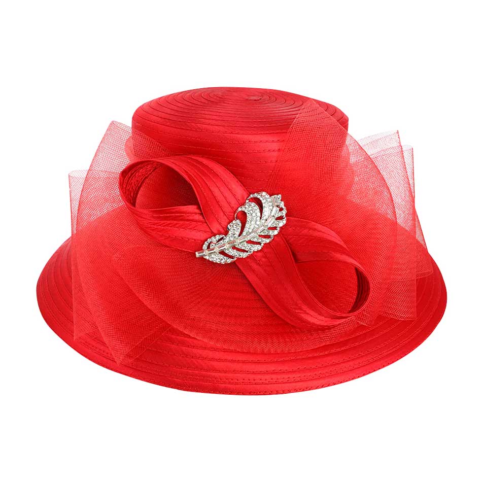 GORGEOUS HAT WITH MESH BOW WITH RHINESTONES Spring Summer Easter Church Wedding Derby Hat Bow  main image 2