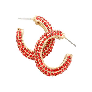 Red Rhinestone Embellished Oval Hoop Evening Earrings, Beautifully crafted design adds a gorgeous glow to your special outfit. Rhinestone embellished oval earrings that fits your lifestyle on special occasions! Luminous rhinestone and sparkling glow give these stunning earrings an elegant look and make you stand out. Perfect accessory for adding just the right amount of shimmer and a touch of class to special events.