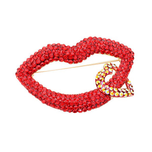 Red Rhinestone Lip Heart Pin Brooch. Get ready with these pin brooches, give your outfit the extra boost it needs. Perfect for adding just the right amount of shimmer & shine and a touch of class to special events. Perfect Birthday Gift, Anniversary Gift, Mother's Day Gift, Gradu