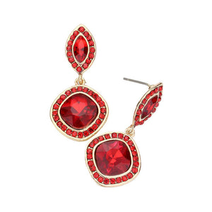 Red Rhinestone Marquise Square Stone Dangle Evening Earrings, Elegant dangle earrings put on a pop of color to complete your ensemble. Beautifully crafted design adds a gorgeous glow to any outfit. Perfect for adding just the right amount of shimmer & shine. Perfect for Birthday Gift, Anniversary Gift, Mother's Day Gift, Graduation Gift.