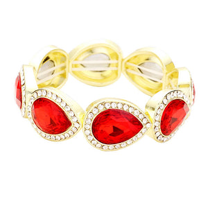 Red Rhinestone Trim Teardrop Crystal Stretch Evening Bracelet, Get ready with these Stretch Bracelet, put on a pop of color to complete your ensemble. Perfect for adding just the right amount of shimmer & shine and a touch of class to special events. Perfect Birthday Gift, Anniversary Gift, Mother's Day Gi