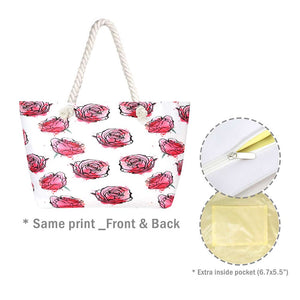Red Rose Flower Patterned Beach Tote Bag, This rose flower patterned tote bag is versatile enough for wearing through the week, simple and leisurely, elegant and fashionable, suitable for women of all ages, and ultra-lightweight to carry around all day. The interior has enough capacity for keys, phones, cards, sunglasses, purses, lipsticks, books, and water bottles. This beach tote bag can hold up all your daily necessities.