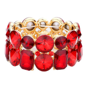 Red Round Emerald Cut Stone Stretch Evening Bracelet. These gorgeous stone pieces will show your class in any special occasion. The elegance of these Stone goes unmatched, great for wearing at a party! Perfect jewelry to enhance your look. Awesome gift for birthday, Anniversary, Valentine’s Day or any special occasion.