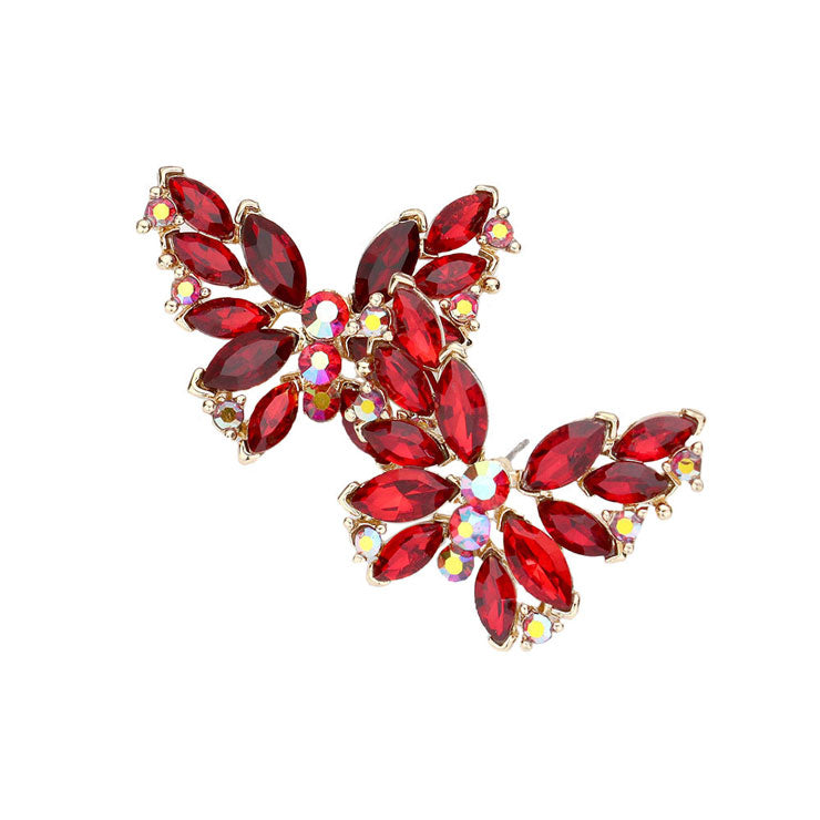 Red Round Marquise Stone Cluster Butterfly Evening Earrings. Beautifully crafted design adds a gorgeous glow to any outfit. Jewelry that fits your lifestyle! Perfect Birthday Gift, Anniversary Gift, Mother's Day Gift, Anniversary Gift, Graduation Gift, Prom Jewelry, Just Because Gift, Thank you Gift.