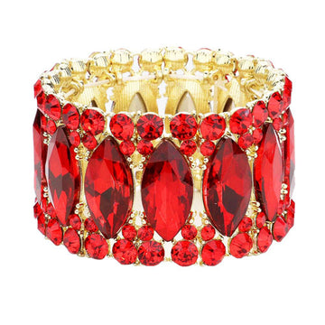 Red Round Marquise Stone Cluster Stretch Evening Bracelet, adds a extra glow to your outfit. Pair these with tee and jeans and you are good to go. Jewelry that fits your lifestyle! It will be your new favorite go-to accessory. Perfect jewelry gift to expand a woman's fashion wardrobe with a classic, timeless style. Awesome gift for birthday, Anniversary, Valentine‚Äôs Day or any special occasion.