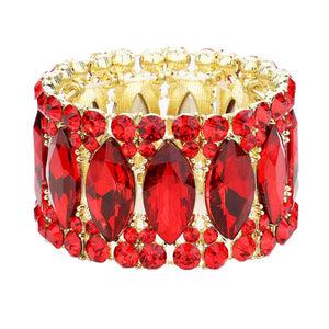 Red Round Marquise Stone Cluster Stretch Evening Bracelet, adds a extra glow to your outfit. Pair these with tee and jeans and you are good to go. Jewelry that fits your lifestyle! It will be your new favorite go-to accessory. Perfect jewelry gift to expand a woman's fashion wardrobe with a classic, timeless style. Awesome gift for birthday, Anniversary, Valentine’s Day or any special occasion.