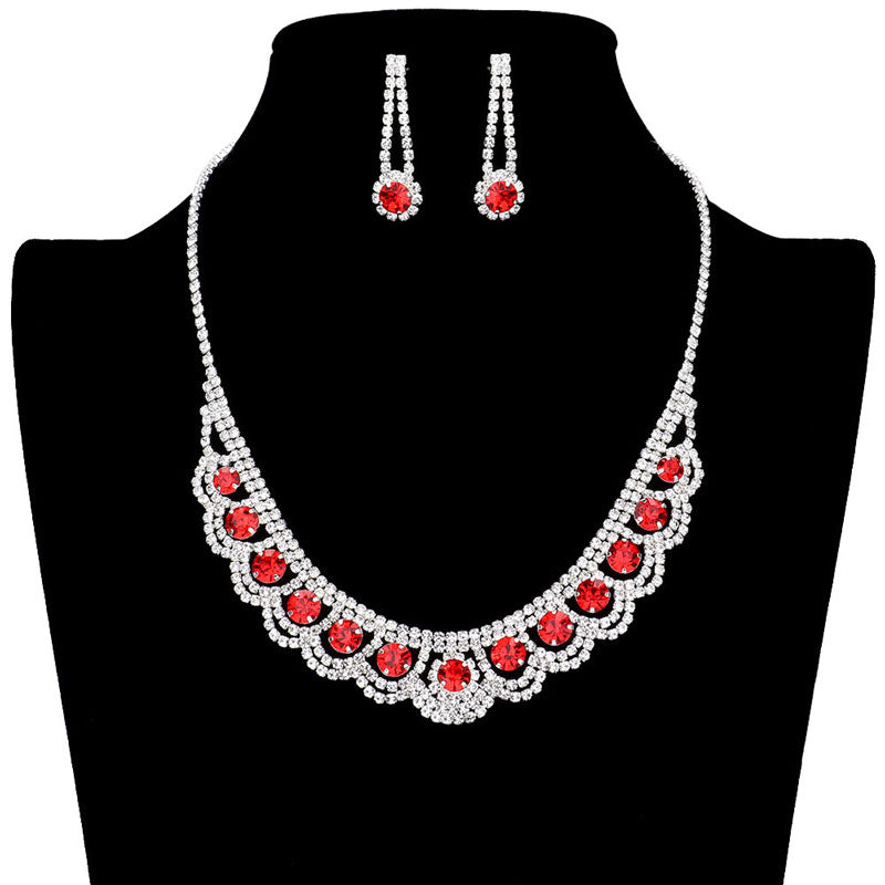 Red Round Stone Accented Rhinestone Necklace, Beautifully crafted design adds a gorgeous glow to any outfit. Jewelry that fits your lifestyle! Perfect Birthday Gift, Anniversary Gift, Mother's Day Gift, Anniversary Gift, Graduation Gift, Prom Jewelry, Just Because Gift, Thank you Gift.