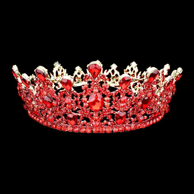 Red Round Teardrop Stone Accented Princess Tiara, This princess tiara is a classic royal tiara made from gorgeous stone accented is the epitome of elegance. Exquisite design with stunning color and brightness makes you more eye-catching in the crowd and will make you more charming and pretty without fail.