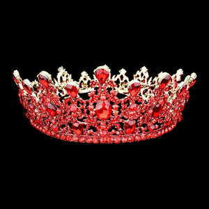 Red Round Teardrop Stone Accented Princess Tiara, This princess tiara is a classic royal tiara made from gorgeous stone accented is the epitome of elegance. Exquisite design with stunning color and brightness makes you more eye-catching in the crowd and will make you more charming and pretty without fail.