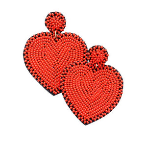 Red Seed Bead Heart Dangle Earrings, Take your love for statement accessorizing to a new level of affection with the heart dangle earrings. Accent all your sundresses with the extra fun vibrant color handmade beaded heart earrings, which are crafted with high-quality seed beads with elaborate handwoven knit by Artisans. Wear these gorgeous earrings to make you stand out from the crowd & show your trendy choice.