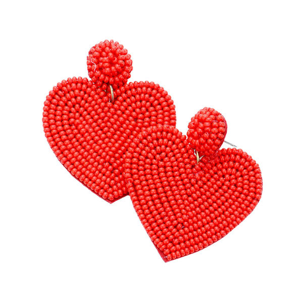 Red Seed Beaded Heart Drop Earrings. Look like the ultimate fashionista with these Earrings! Add something special to your outfit this Valentine! Special It will be your new favorite accessory. Perfect Birthday Gift, Mother's Day Gift, Anniversary Gift, Graduation Gift, Prom Jewelry, Valentine's Day Gift, Thank you Gift.