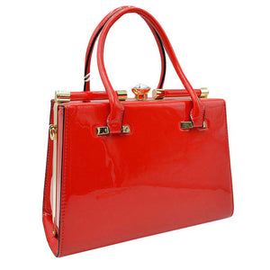 Red Shiny Patent Leather Golden Hardware Shoulder Tote Bag, Design in a stylish silhouette. Crafted from shiny patent leather with golden hardware.Smooth push-lock closure. Flat bottom with protective studs. Wear it to add a chic punctuation to any look.