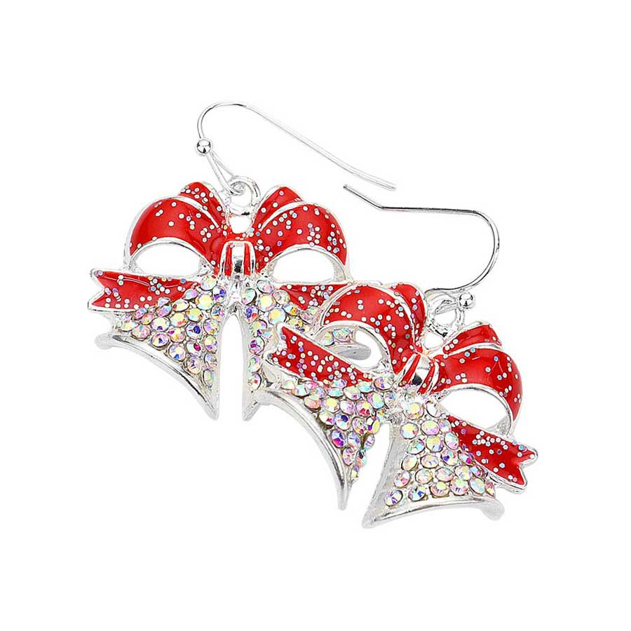Red Silver Rhinestone Pave Christmas Heart Dangle Earrings, Beautifully crafted design adds a gorgeous glow to any outfit. Bring a smile to those who look at you. It will pair well with all your Christmas costume. Perfect Birthday Gift, Anniversary Gift, Mother's Day Gift, Anniversary Gift, Christmas, Just Because Gift, Thank you Gift.