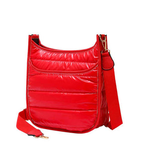 Red Solid Quilted Shiny Puffer Crossbody Bag, Complete the look of any outfit on all occasions with this Shiny Puffer Crossbody. It offers enough room for your essentials. With a One Inside Zipper Pocket, three two inside slip pockets and a secured Magnetic Closure at the top, this bag will be your new go to! Casual Easy style using for: Work, School, Excursion, Going out, Shopping, Party, etc.