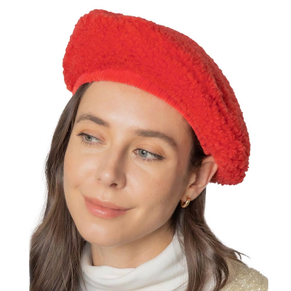 Red Solid Sherpa Beret Hat, is made with care and love from very soft and warm yarn that keeps you warm and toasty on cold days and on winter days out. An awesome winter gift accessory! Wear this hat to keep yourself warm in a stylish way at any place any time. The perfect gift for Birthdays, Christmas, Stocking stuffers, holidays, anniversaries, and Valentine's Day, to friends, family, and loved ones. Enjoy the winter with this Sherpa Beret Hat.