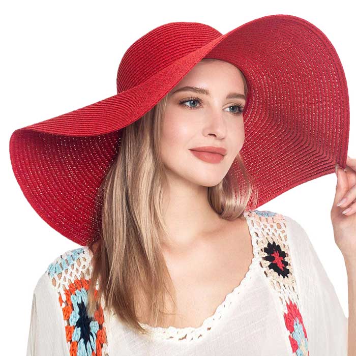 Red Solid Straw Sun Hat, This handy Portable Packable Roll Up Wide Brim Sun Visor UV Protection Floppy Crushable Straw Sun hat that block the sun off your face and neck. A great hat can keep you cool and comfortable. Large, comfortable, and ideal for travelers who are spending time in the outdoors.