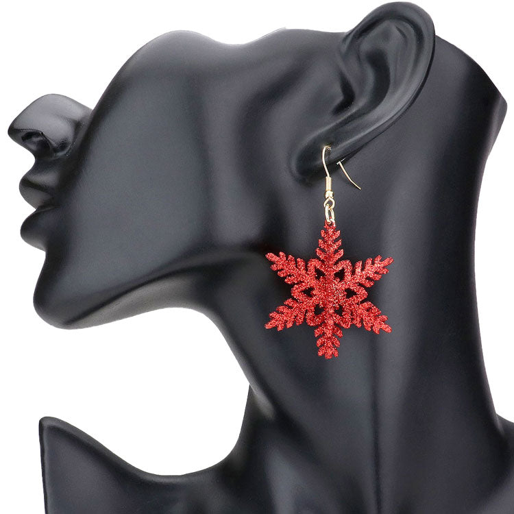 Red Sparkle Snowflake Dangle Earrings, beautifully crafted design adds a gorgeous glow to any outfit with Christmas theme. Get into the Christmas spirit with our gorgeous Christmas Snowflake dangle earrings with perfect style. Bright snowflake design with different colors and pattern will make the perfect choice to your Christmas costumes. Ideal gift for you loved ones, girlfriend, wife, daughter, sisters, etc. Share joy and beauty with your family on Christmas.