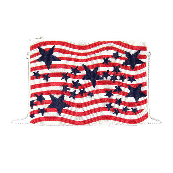 Red Star American USA Flag Seed Bead Crossbody Clutch Bag. This high quality Crossbody Clutch Bag is both unique and stylish. perfect for money, credit cards, keys or coins and many more things, light and gorgeous. perfectly lightweight to carry around all day. Look like the ultimate fashionista carrying this trendy Crossbody Bag!
