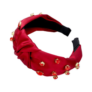Red Round Teardrop Stone Embellished Burnout Knot Headband, the combination of stone sewn on a knot headband will make you feel glamorous. Be ready to receive compliments. Be the ultimate trendsetter wearing this knot headband with all your stylish outfits! Exquisite enough to use on the wedding day.