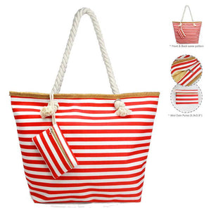 Red Stripe Print Beach Tote Bag,  Whether you are out shopping, going to the pool or beach, this Stripe print beach tote bag is the perfect accessory. Spacious enough for carrying any and all of your seaside essentials. The soft rope straps really helps carrying this tie due shoulder bag comfortably. Perfect as a beach bag to carry foods, drinks, towels, swimsuit, toys, flip flops, sun screen and more. Gift idea for your loving one!