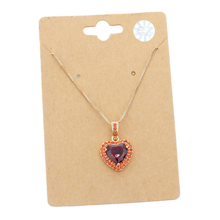 Red Stylish CZ Heart Pendant Necklace, Get ready with these Heart Pendant Necklace, put on a pop of color to complete your ensemble. Perfect for adding just the right amount of shimmer & shine and a touch of class to special events. Perfect Birthday Gift, Anniversary Gift, Mother's Day Gift, Graduation Gift.