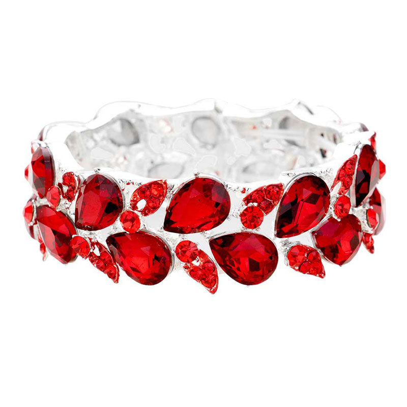 Red TearDrop Crystal Leaf Stretch Bracelet. Get ready with this Bracelet, put on a pop of color to complete your ensemble. Beautifully crafted design adds a gorgeous glow to any outfit. Jewelry that fits your lifestyle! Perfect Birthday Gift, Anniversary Gift, Mother's Day Gift, Anniversary Gift, Graduation Gift, Prom Jewelry, Just Because Gift, Thank you Gift.