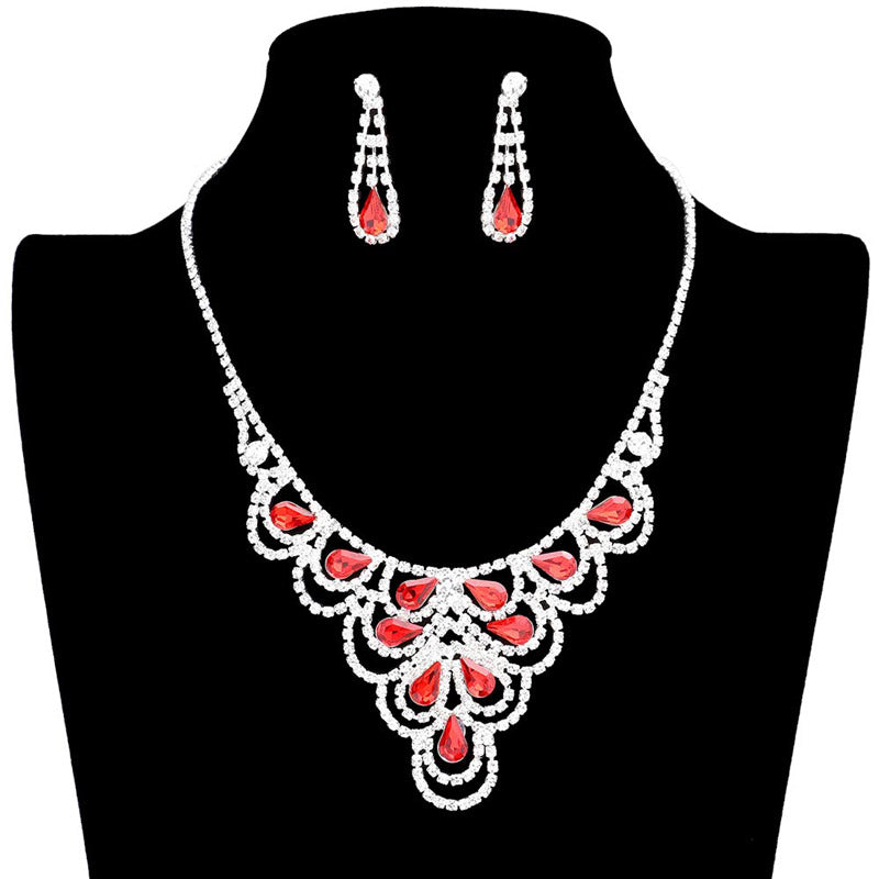 Red Teardrop Accented Rhinestone Necklace, Get ready with this necklace, put on a pop of shine to complete your ensemble. Perfect for adding just the right amount of shimmer and a touch of class to special events. These classy necklaces are perfect for Party, Wedding and Evening functions. Awesome gift for birthday, Anniversary, Valentine’s Day or any special occasion.