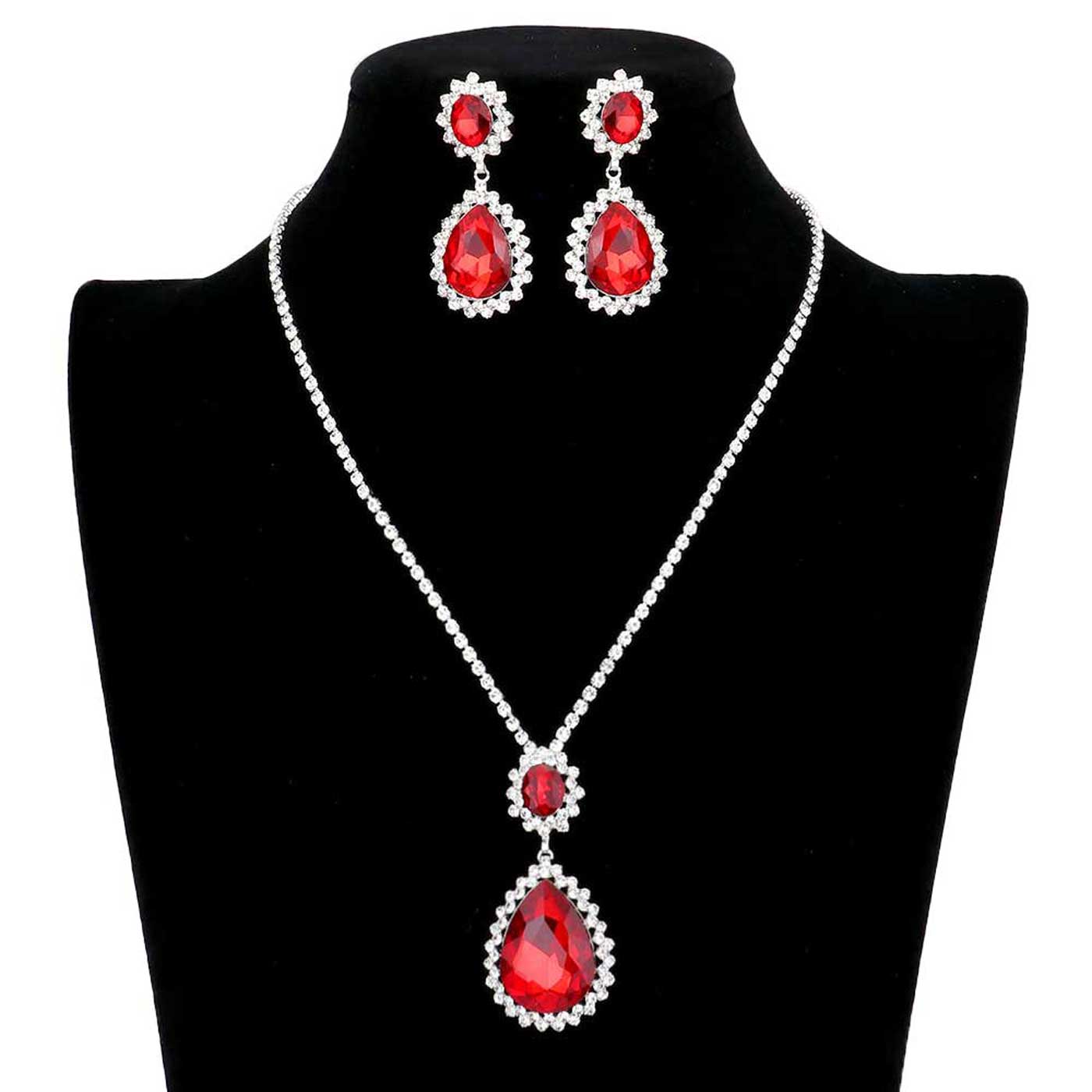 Red Teardrop Accented Rhinestone Necklace. These gorgeous rhinestone pieces will show your class in any special occasion. The elegance of these rhinestone goes unmatched, great for wearing at a party! Perfect jewelry to enhance your look. Awesome gift for birthday, Anniversary, Valentine’s Day or any special occasion.