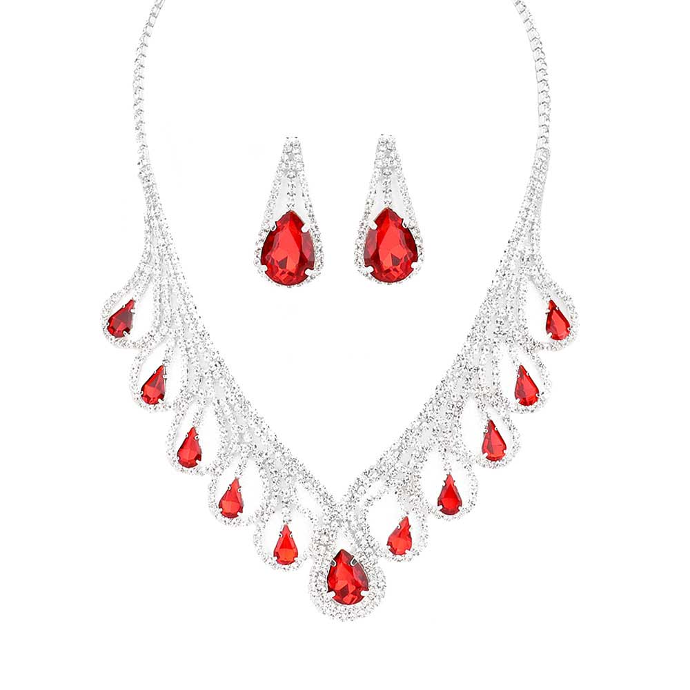 Red Teardrop Crystal Rhinestone Collar Necklace, Detailed Crystal Collar Necklace, will sparkle all night long making you shine out like a diamond. Perfect for adding just the right amount of shimmer & shine and a touch of class to special events. perfect for a night out on the town or a black tie party, awesome Gift idea for Birthday, Anniversary, Prom, Mother's Day Gift, Sweet 16, Wedding.
