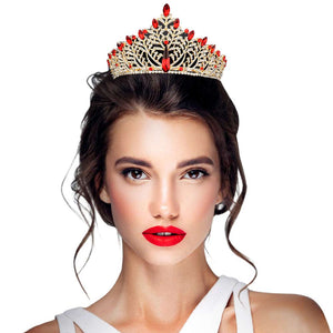 Red Teardrop Marquise Stone Accented Leaf Cluster Princess Tiara, the maid of honor princess tiara is a classic royal tiara made from gorgeous marquise stone is the epitome of elegance. Exquisite design with gorgeous color and brightness, makes you more eye-catching in the crowd and also it will make you more charming and pretty without fail.