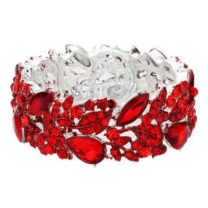 Red Teardrop Marquise Stone Cluster Stretch Evening Bracelet, These gorgeous marquise stone pieces will show your class on any special occasion. Eye-catching sparkle, the sophisticated look you have been craving for! This Marquise Crystal Stretch Bracelet sparkles all around with its surrounding round stones, the stylish stretch bracelet that is easy to put on, take off and comfortable to wear.