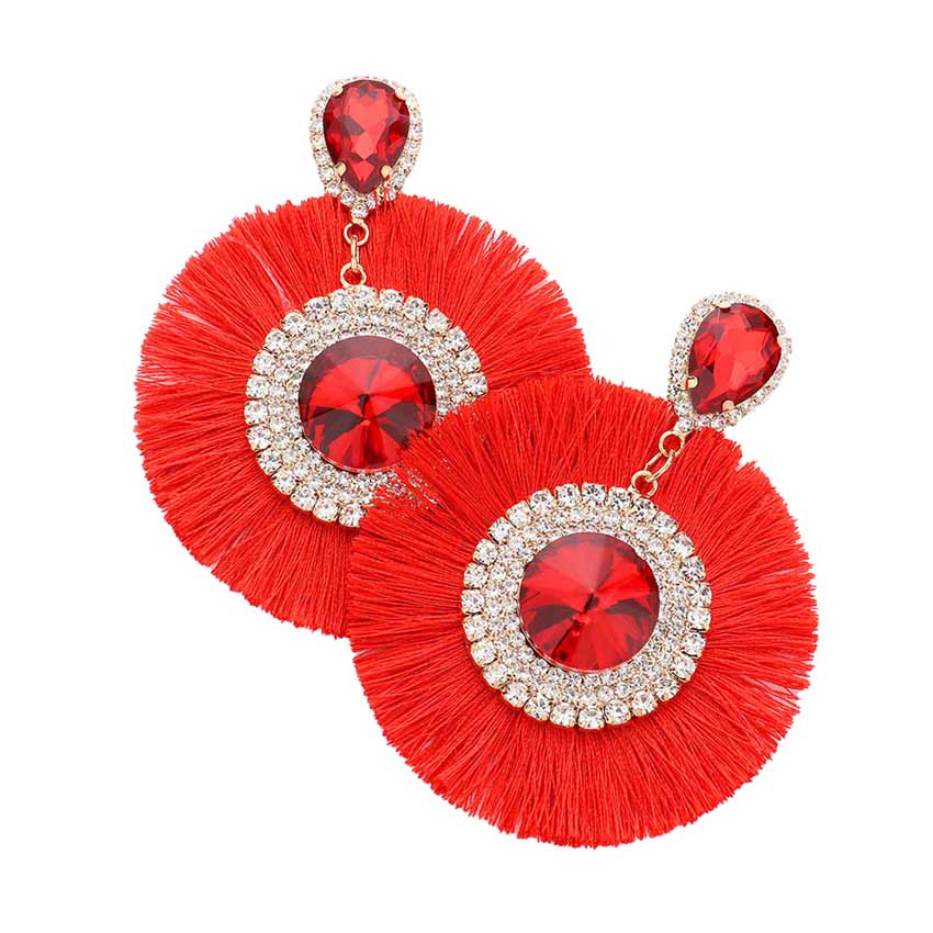 Red Teardrop Round Stone Accented Tassel Fringe Dangle Earrings, completed the appearance of elegance and royalty to drag the crowd's attention on special occasions. The beautifully crafted fringe design adds a gorgeous glow to any outfit, making you stand out and more confident.