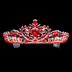 Red Teardrop Stone Accented Princess Tiara. Elegant and sparkling, this tiara features stones and an artistic design.Perfect for adding just the right amount of shimmer & shine, will add a touch of class, beauty and style to your special events. Makes You More Eye-catching in the Crowd. Suitable for Wedding, Engagement, Prom, Dinner Party, Birthday Party, Any Occasion You Want to Be More Charming.