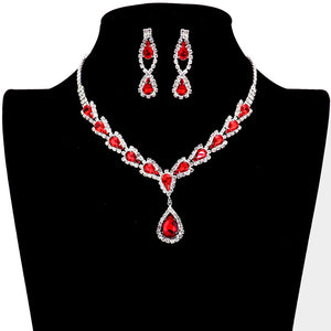 Red Teardrop Stone Accented Rhinestone Necklace. Beautifully crafted design adds a gorgeous glow to any outfit. Jewelry that fits your lifestyle! Perfect Birthday Gift, Anniversary Gift, Mother's Day Gift, Anniversary Gift, Graduation Gift, Prom Jewelry, Just Because Gift, Thank you Gift.