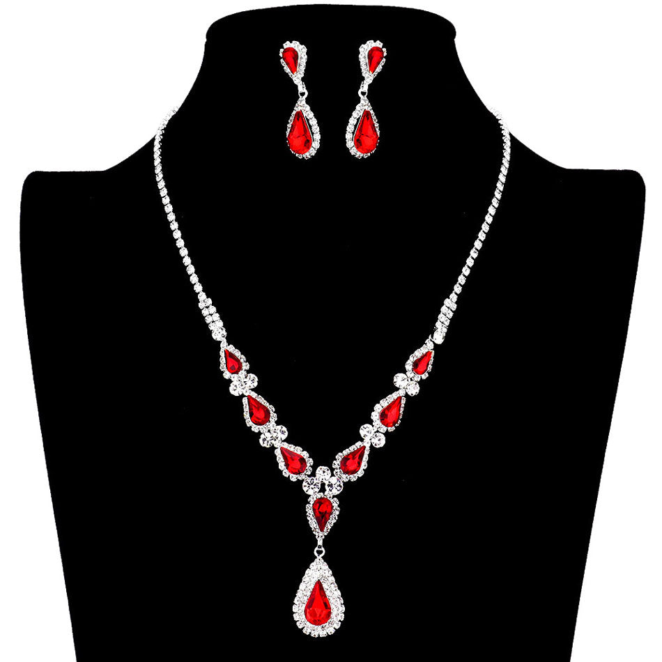 Red Teardrop Stone Accented Rhinestone Necklace. Beautifully crafted design adds a gorgeous glow to any outfit. Perfect for adding just the right amount of shimmer & shine and a touch of class to special events.These classy rhinestone necklaces are perfect for Party, Wedding and Evening. Awesome gift for birthday, Anniversary, Valentine’s Day or any special occasion.