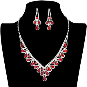 Red Teardrop Stone Accented Rhinestone Pave Necklace. Get ready with these jewellery sets, put on a pop of shine to complete your ensemble. Stunning pave necklace will sparkle all night long making you shine out like a diamond. Perfect for adding just the right amount of shimmer and a touch of class to special events. These classy necklaces are perfect for Party, Wedding and Evening. Awesome gift for birthday, Anniversary, Valentine’s Day or any special occasion.