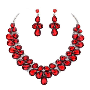 Red Teardrop Stone Cluster Evening Necklace, These gorgeous Stone pieces will show your class in any special occasion. The elegance of these Stone goes unmatched, great for wearing at a party! stunning jewelry set will sparkle all night long making you shine out like a diamond. perfect for a night out or a black tie party. Awesome gift for  Birthday, Anniversary, Prom, Mother's Day Gift, Sweet 16, Wedding, Bridesmaid.